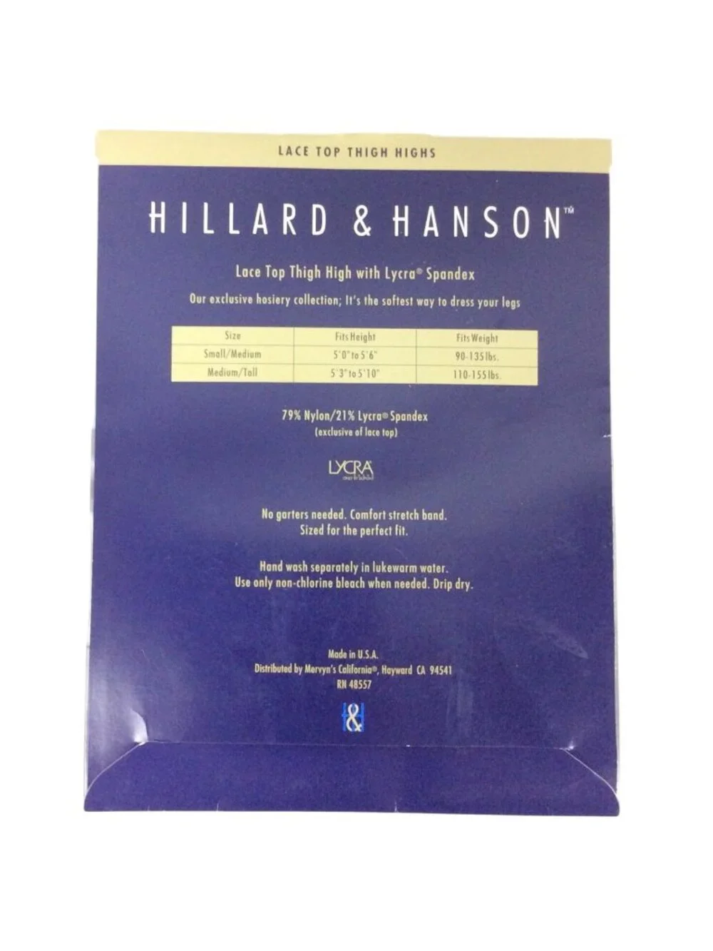 Hillard & Hanson Lace Top Thigh High Stockings M/T Light Beige Sandalfoot
